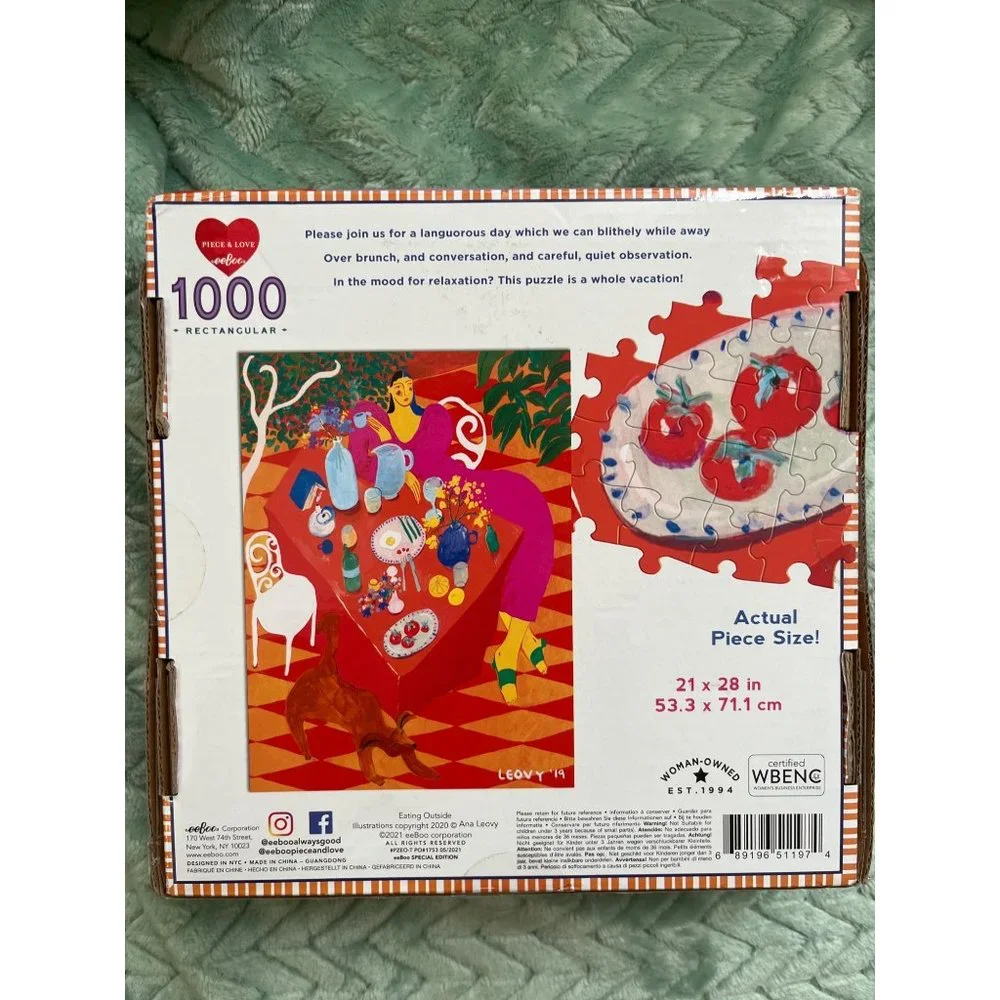 New Sealed Eeboo Ana Leovy Eating Outside 1000 Pc Jigsaw Puzzle Women Owned Art